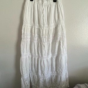 white laced tiered maxi skirt
